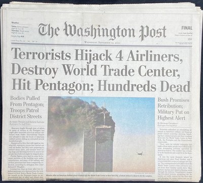WASHINGTON POST - 9/11 - SEPTEMBER 11th World Trade Center terrorist attack