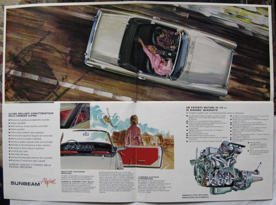 SUNBEAM Alpine Series V 1725cc Car Sales Brochure c1966 #6007/EX/IT Italian - Image 3 of 4