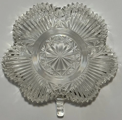 Federal Glass Shamrock Shaped Candy Nut Dish 6" Four Leaf Clover Vintage Clear