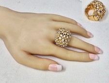 GOLD CLEAR RHINESTONE DOME STRETCH RING  10055 