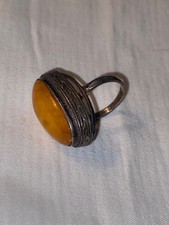 VINTAGE BALTIC TESTED STERLING SILVER EGG YOLK/BUTTERSCOTCH AMBER RING SIZE 5.25