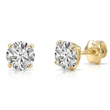 14K Real Solid Gold Solitaire Round CZ Stud Earrings Heavy Screw-back 3mm-7mm