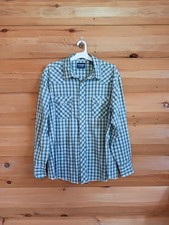 Wrangler Western Shirt Mens Sz XXL Blue Checked Plaid Pearl Snap Long Sleeve