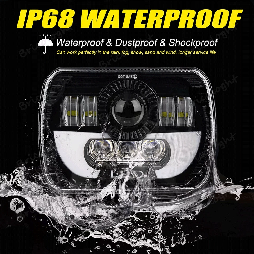 Faróis de LED 2X DOT 7x6" para Chevy C1500 C2500 C3500 K1500 1988-99 DRL âmbar - Imagem 3 de 4