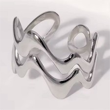 Adjustable Abstract Open Band Rings Set, Silver Gold Modern Art Metal Fashion