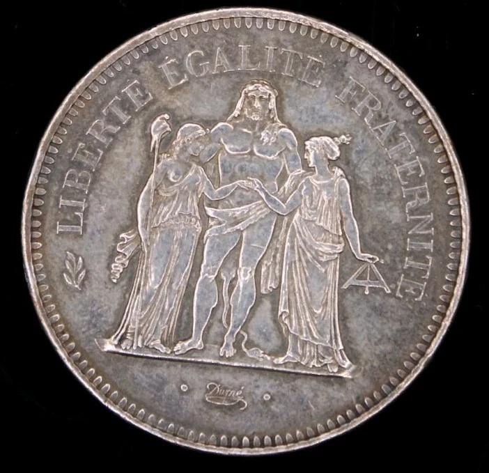 50 francs Hercule 1975 – Argent 900‰ – 30 g – Belle patine – Tranche à motifs - Photo 2/4