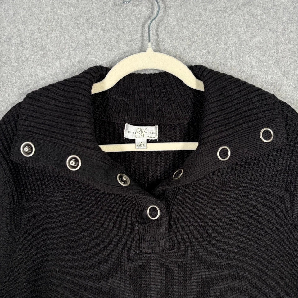 Suéter Pullover Studio Works Años 90 Cuello A Presión 1X Algodón Mínimo Silencioso Lujo Foto 4 de 4