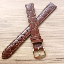 Hirsch Crocograin Brown Leather 13mm Watch Strap Gold Buckle