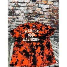 Harley Davidson Mens 2XL Orange Black Geometric Camo Performance T-Shirt Barnett