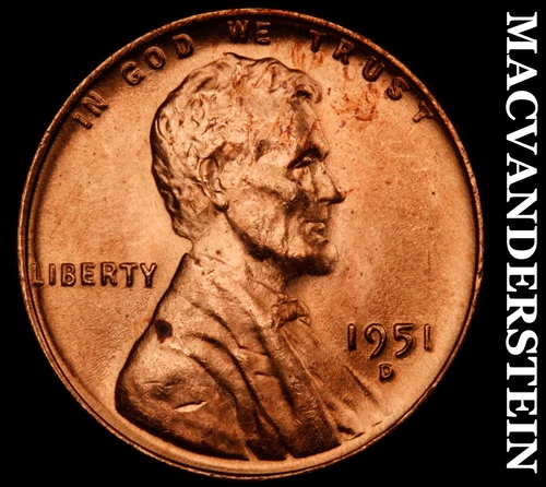 1951-D Lincoln Wheat Cent- Choice Gem Brilliant Uncirculated Luster #J4887