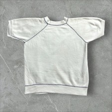 Vintage 1950s/60s Short Sleeve Sweatshirt White Blue Contrast Stitching Small