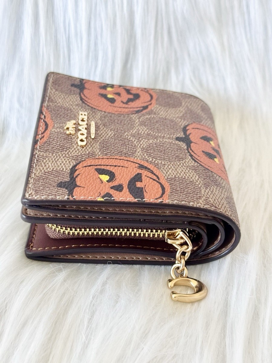 NWT COACH Snap Wallet In Signature Canvas Halloween pumpkin