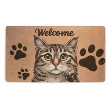 1Pcs Super Cute Cat Welcome Door Mat 18x30In, Tabby Cat Paw Print Entry Mat