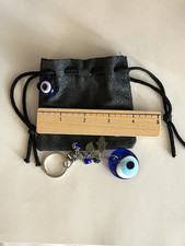 Turkish Blue Evil Eye 3.5" with Hamsa Hand Charms Amulet Protection Keyring Bag