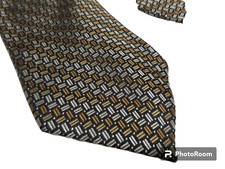 Ferucci Tie 3.5 99 Silk Necktie Men's Classic Beige Gold w/ Silver Thread EUC