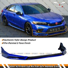 Yofer V3 Blk Aegean Blue Front Bumper Lip Splitter Kit For 2022-2024 Honda Civic
