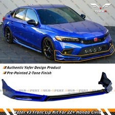 Yofer V3 Blk Aegean Blue Front Bumper Lip Splitter Kit For 2022-2024 Honda Civic