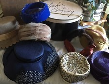 Vintage Ladies Hats 40's 50's 60's With Original Hat Boxes, Pill Box Hat, Beaded