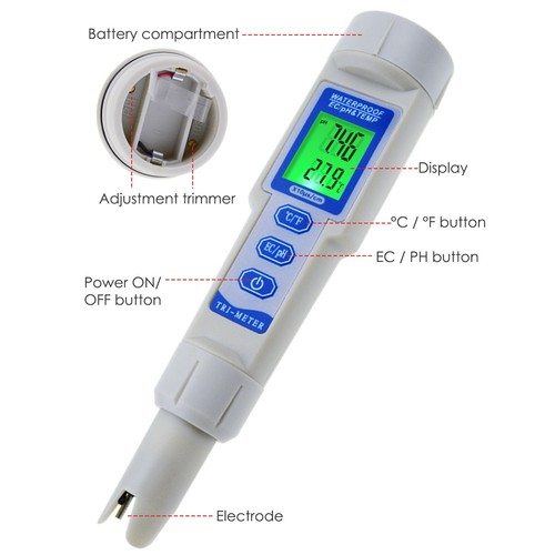 3 in 1 Combo pH / EC / Temperature Meter Water Quality for Aquariums Hydroponics - Picture 5 of 12