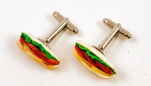 Sub Sandwich Cufflinks--Artsy Handmade Cool Foodie Cute Fast Food Burger Funny - Picture 2 of 3