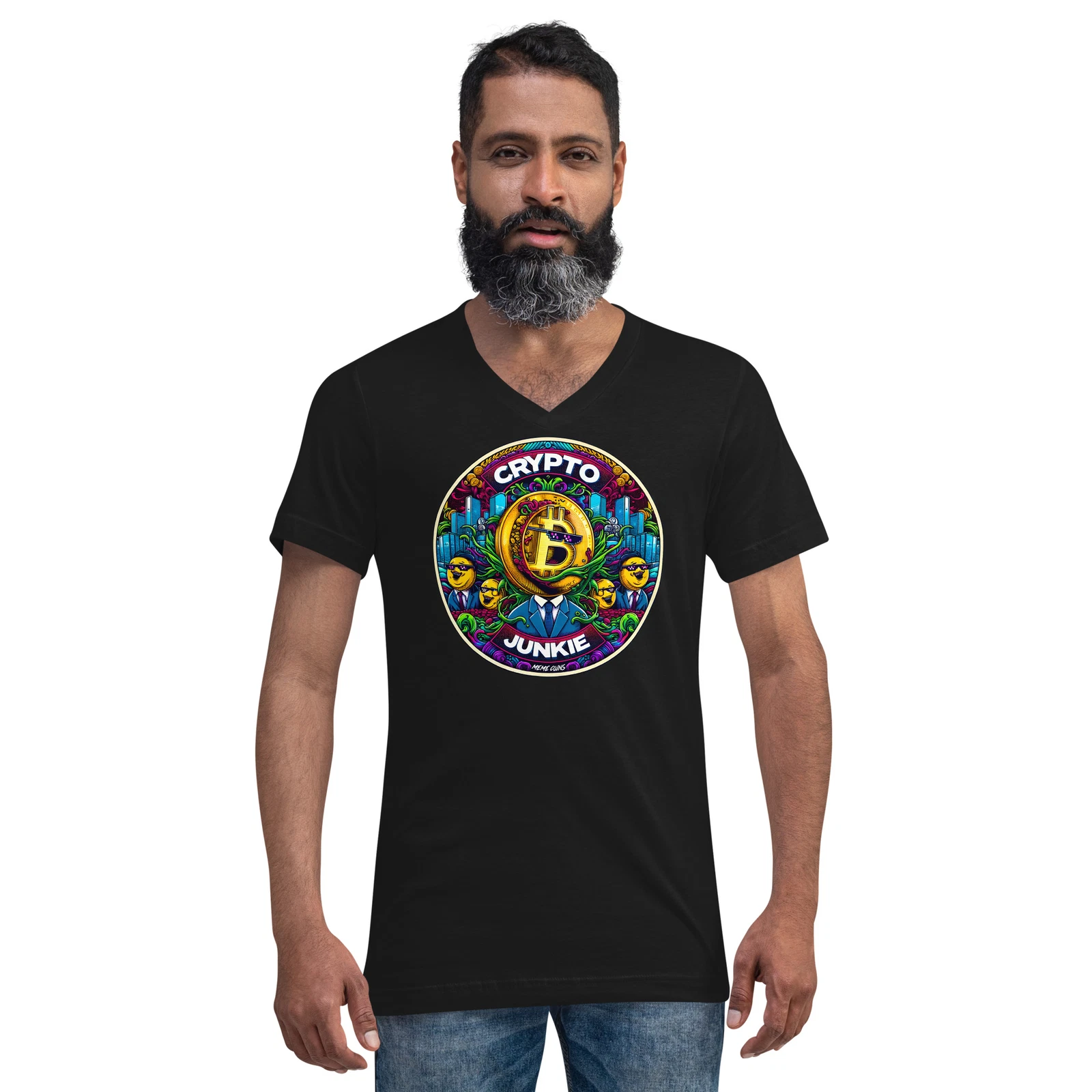 Meme Coins Rule! Crypto Junkie Bitcoin Altcoins Short Sleeve V-Neck T-Shirt