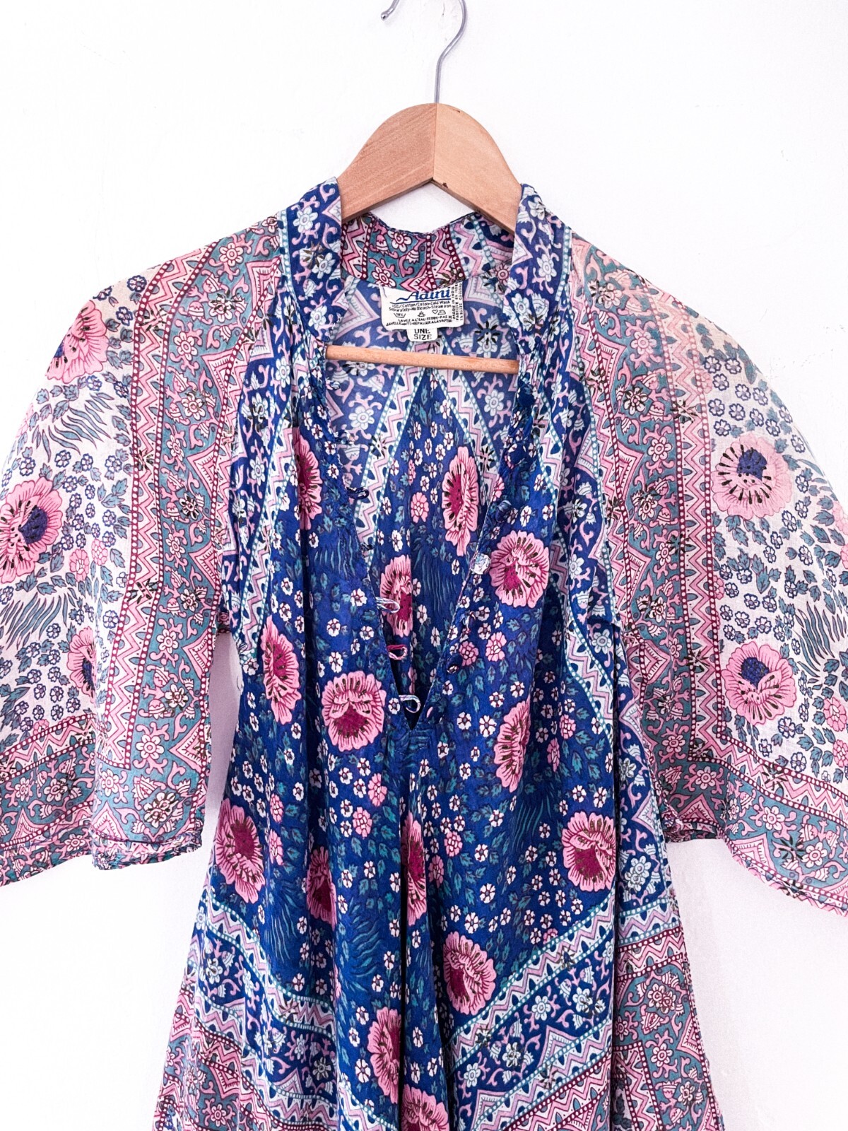 VTG 70s ADINI Indian Cotton GAUZE Sheer Caftan BiasC… Gem