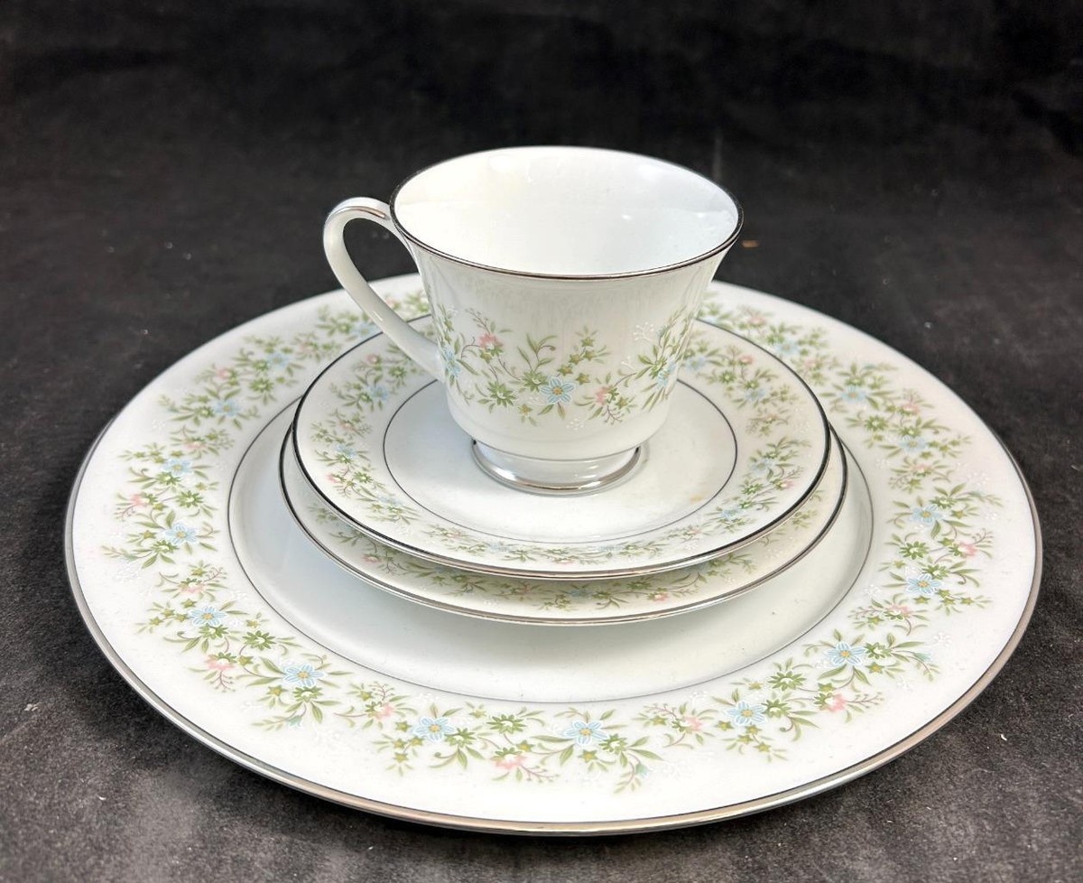 Noritake Savannah Platinum Trim and Floral Rim Piece Place Setting