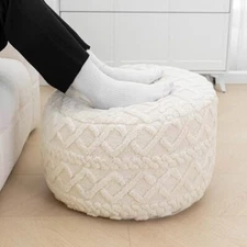 Pouf Ottoman Stuffed 20x20x12 Inches Floor Pouf Plush Cream Pouf With Filler