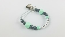 Personalized pacifier clip  Binky clip  Gender neutral gift  Baby name  Mint gray