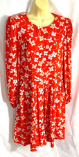 women's Eliza J red floral dress size 10 long sleeves zippe fitted waist NO BELT