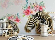 3D  Zebra Floral Wallpaper Wall Mural Removable Self-adhesive Sticker1089