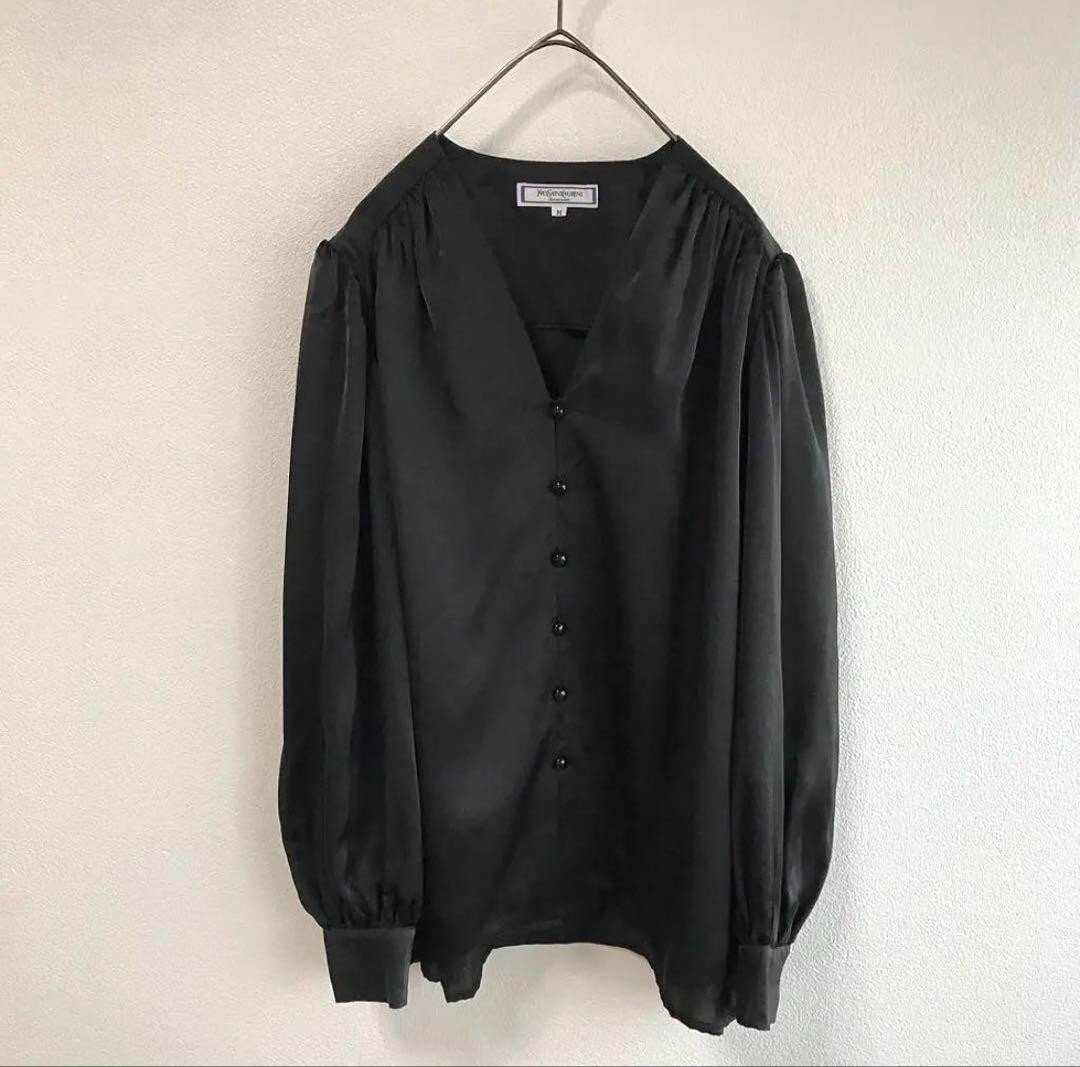 Yves Saint Laurent blusa vintage nera manica a sbuffo M lusso parigino chic GIAPPONE