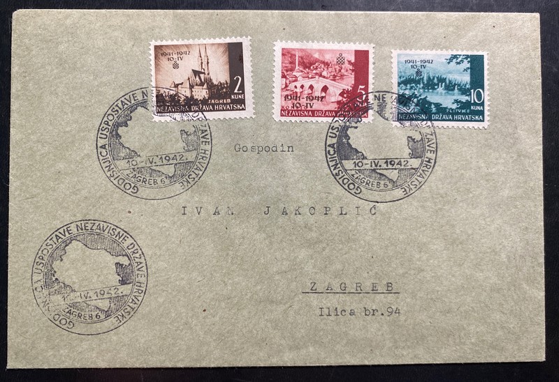 1942 Zagreb Croatia First Day Cover Sc#49-51 First Independence Anniversary
