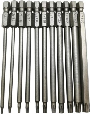 Long Torx Security Head Screwdriver Drill Set 1/4 Inch Hex Shank T6 T7 T8 T9 T10