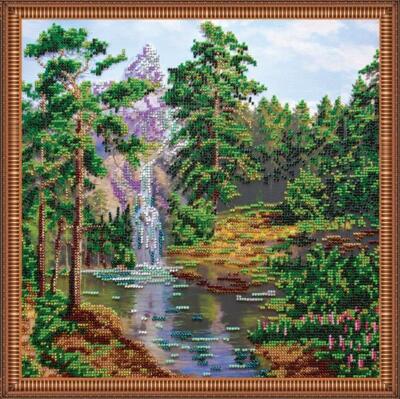 Bead embroidery kit Mountain Waterfall needlework kit canvas beadwork pattern