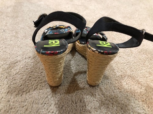 KENSIE GIRL "Kenwood" Espadrille Wedge Sandals Women's Shoes Sz 8 Floral Black - Picture 3 of 6