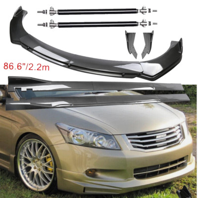 Carbon Fiber Front Bumper Lip Spoiler 86.6'' Side Skirt Kit For 08-10 Honda Accor