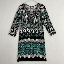 Cato Women’s Embroidered V-Neck Straight Hem 3/4 Sleeve Dress Sz A