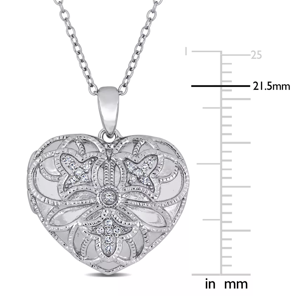 Amour Sterling Silver Diamond Accent Embossed Vintage Heart Locket Necklace