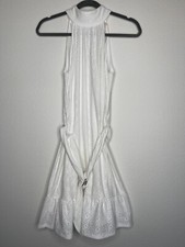 Michael Kors Women's White Crochet Eyelet Belted Halter Dress Small NWT