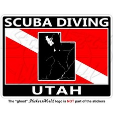 UTAH SCUBA DIVING Flag-Map Shape USA Rectangular Vinyl Sticker, Decal 100mm 4" 