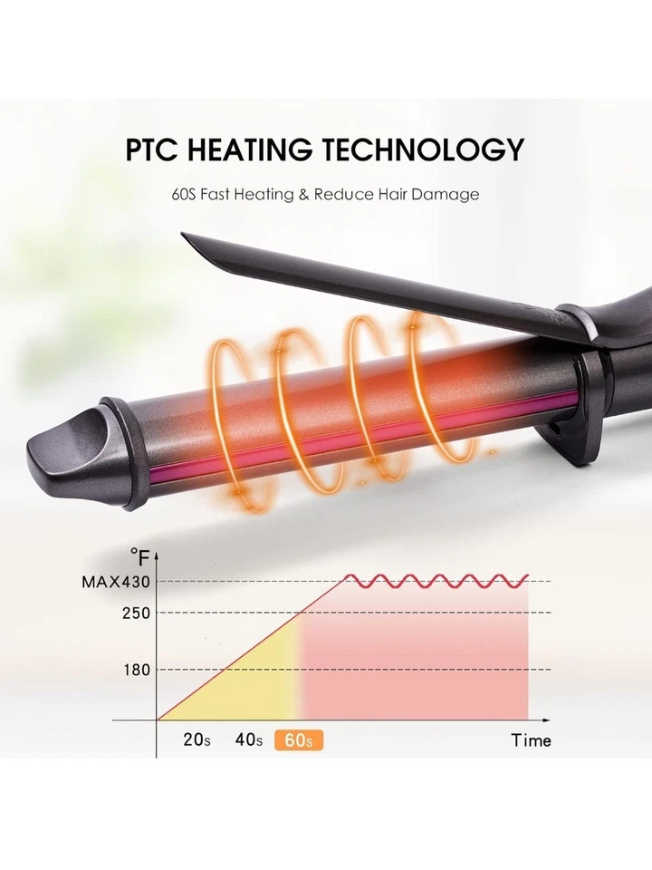 1 1/4 Inch Curling Iron, Temperature LED Display, 6 Temperature Settings - Image 2 of 4