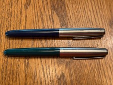 Lot of 2 Vintage Parker 21 Fountain Pens, Navy Blue and Forest Green Made in USA