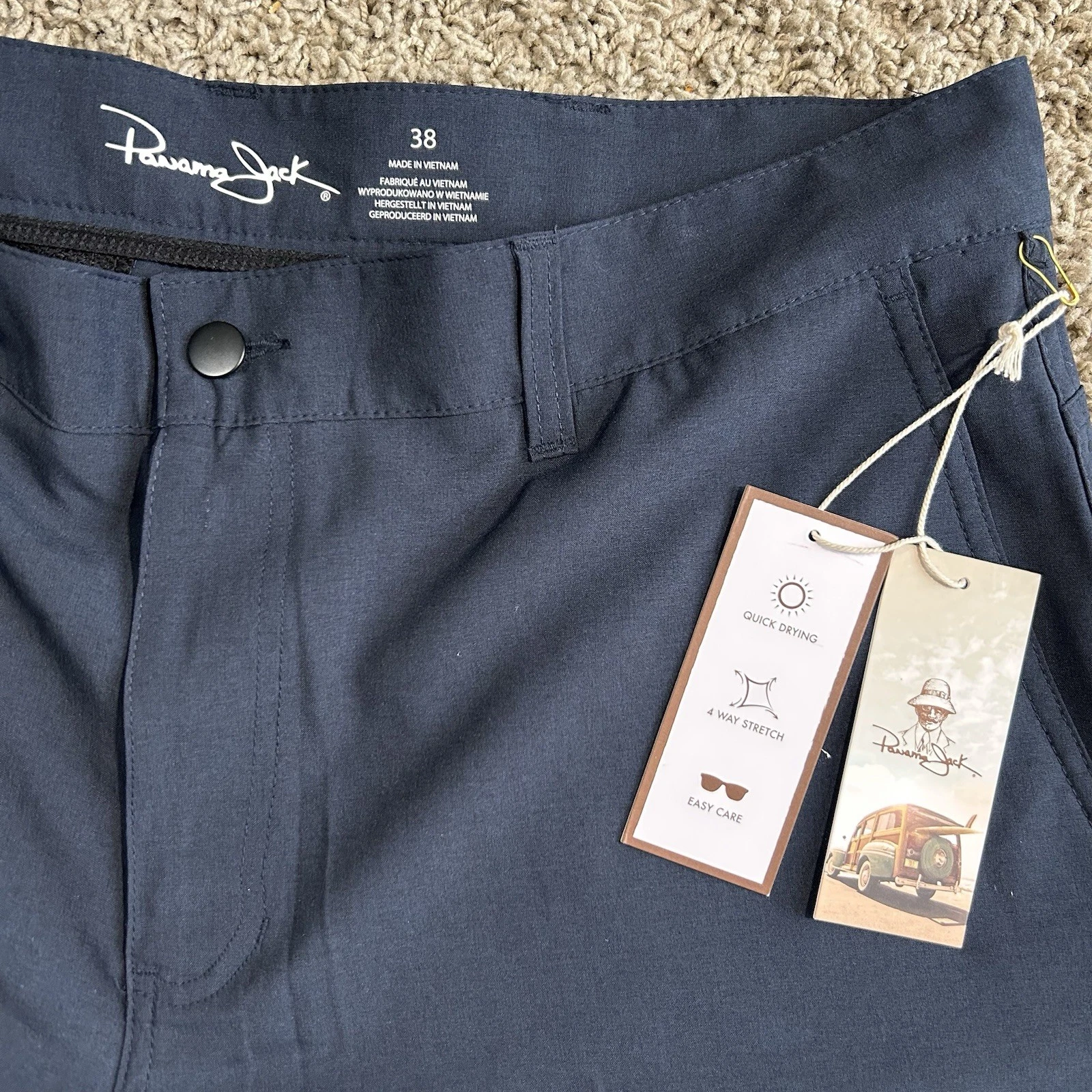 NWT Panama Jack Men's Hybrid Shorts 38 Navy Blue Chinos Quick Dry 4 Way Stretch