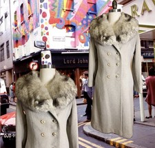 60s silver grey Furlaine wool Mod coat with Silver Fur Collar size: Medium