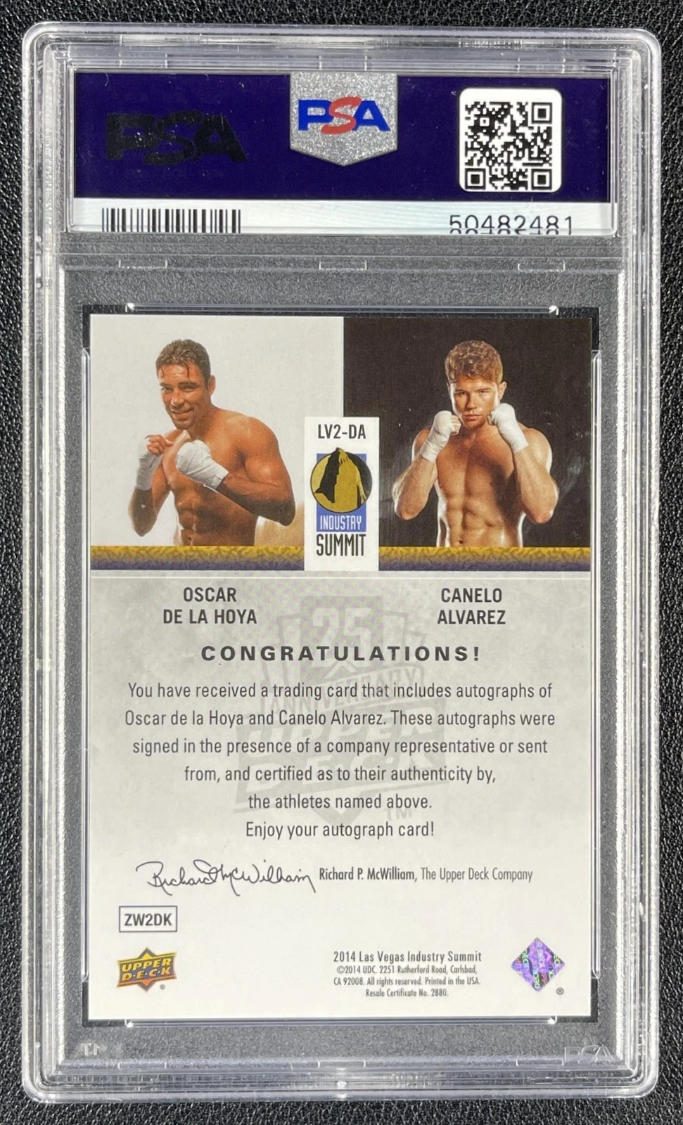 CANELO ALVAREZ OSCAR DE LA HOYA PSA 9 2014 UPPER DECK 25TH SUMMIT DUAL AUTO 8/15 view 4