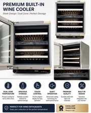 46 Bottle Dual Zone Wine Cooler Built In Under Counter LED Glass Door