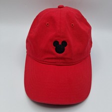 Disney Mickey Mouse Hat Cap Strap Back Solid Red Black Script Logo Adjustable