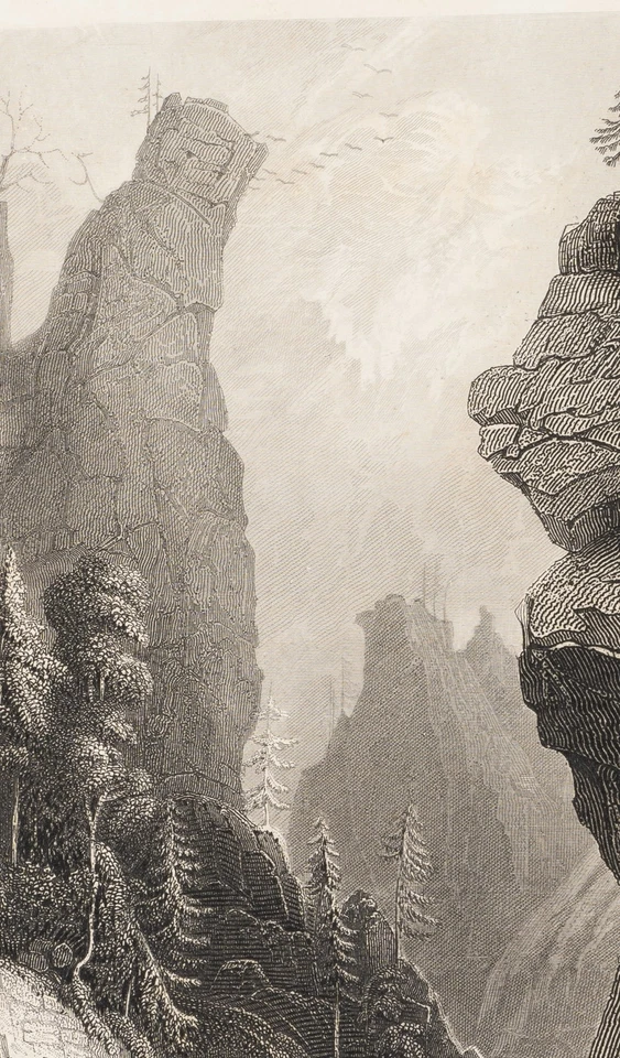 PAYNE (*1812) nach MAYER (*1791), Felsenschlucht mit Wanderern, Sst. Romantik - Bild 4 von 4