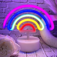 Rainbow Neon Sign - USB or Battery Operated LED Light for Classroom, Girls Be...
